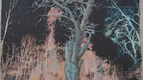 Cosima Hawemann, Ivenack 7, 2023, Acryl und Siebdruck auf Leinwand, 120 x 90 cm